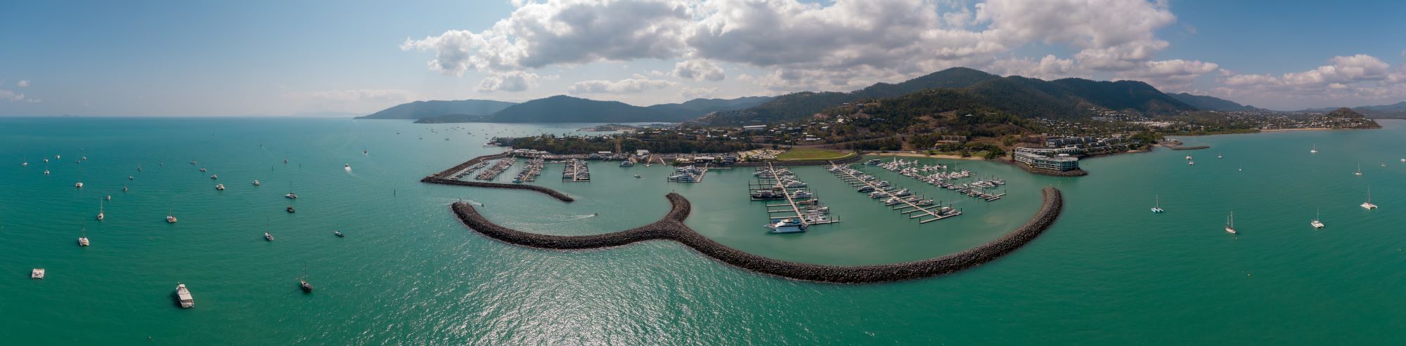 Aerial view of Airlie Beach from the ocean