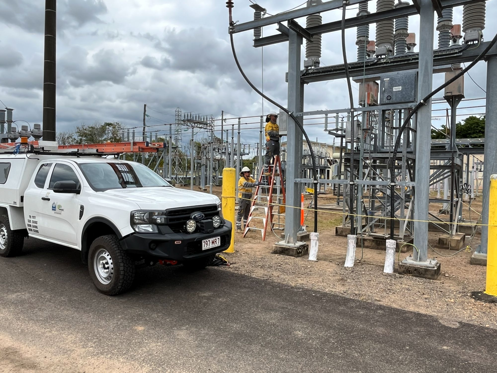 Crews on a ladder Ingham substation