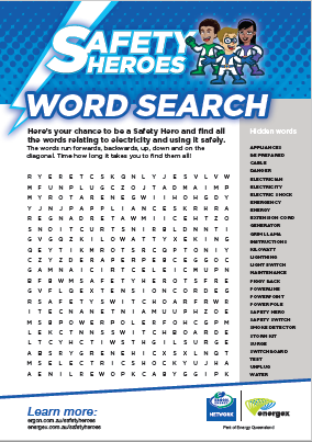 Safety Heroes word search Safety Heroes word search