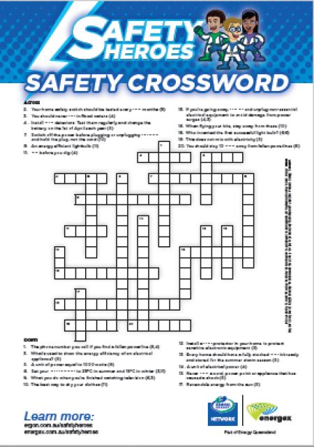 Safety crossword search game as part of the Safety Heroes program