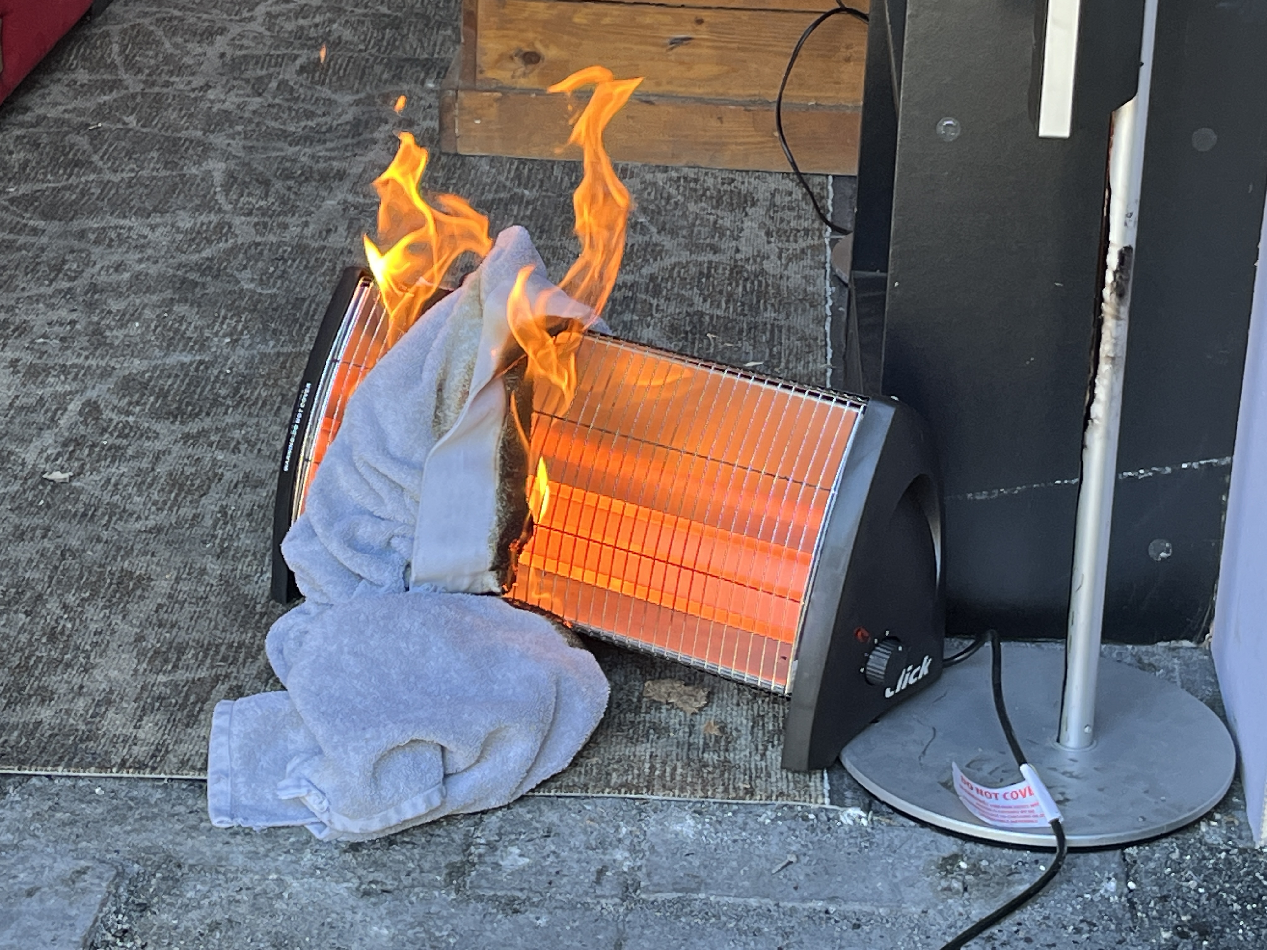 Heater on fire