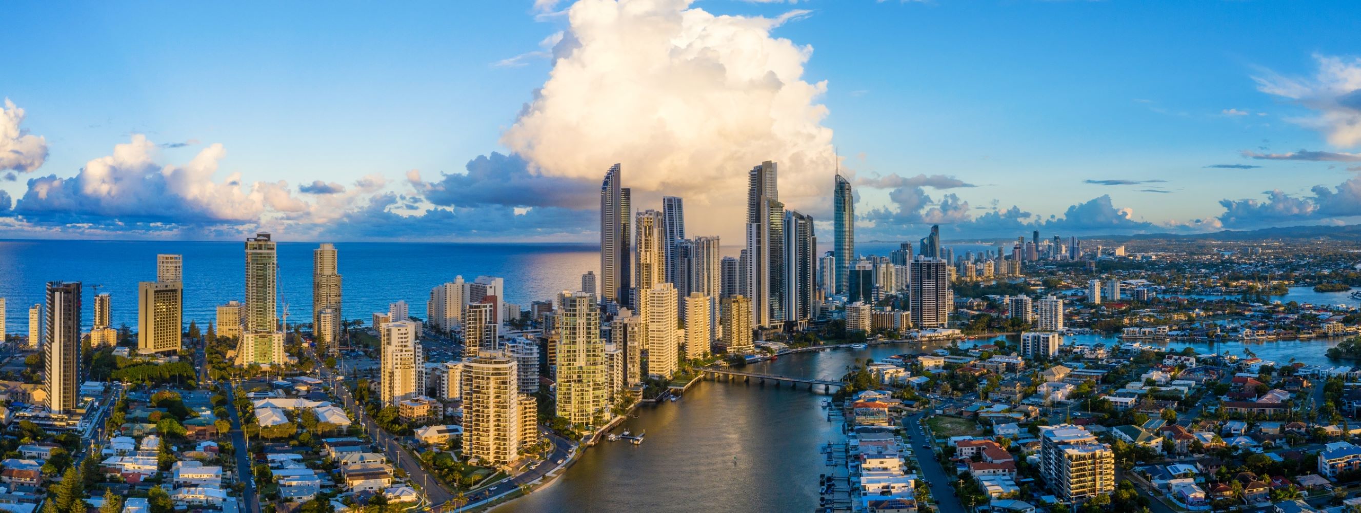 Surfers Paradise with the river and background of ocean