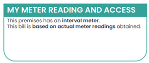 Extract from a bill showing the heading 'My meter reading and access' and the words 'This premises has an interval meter'.