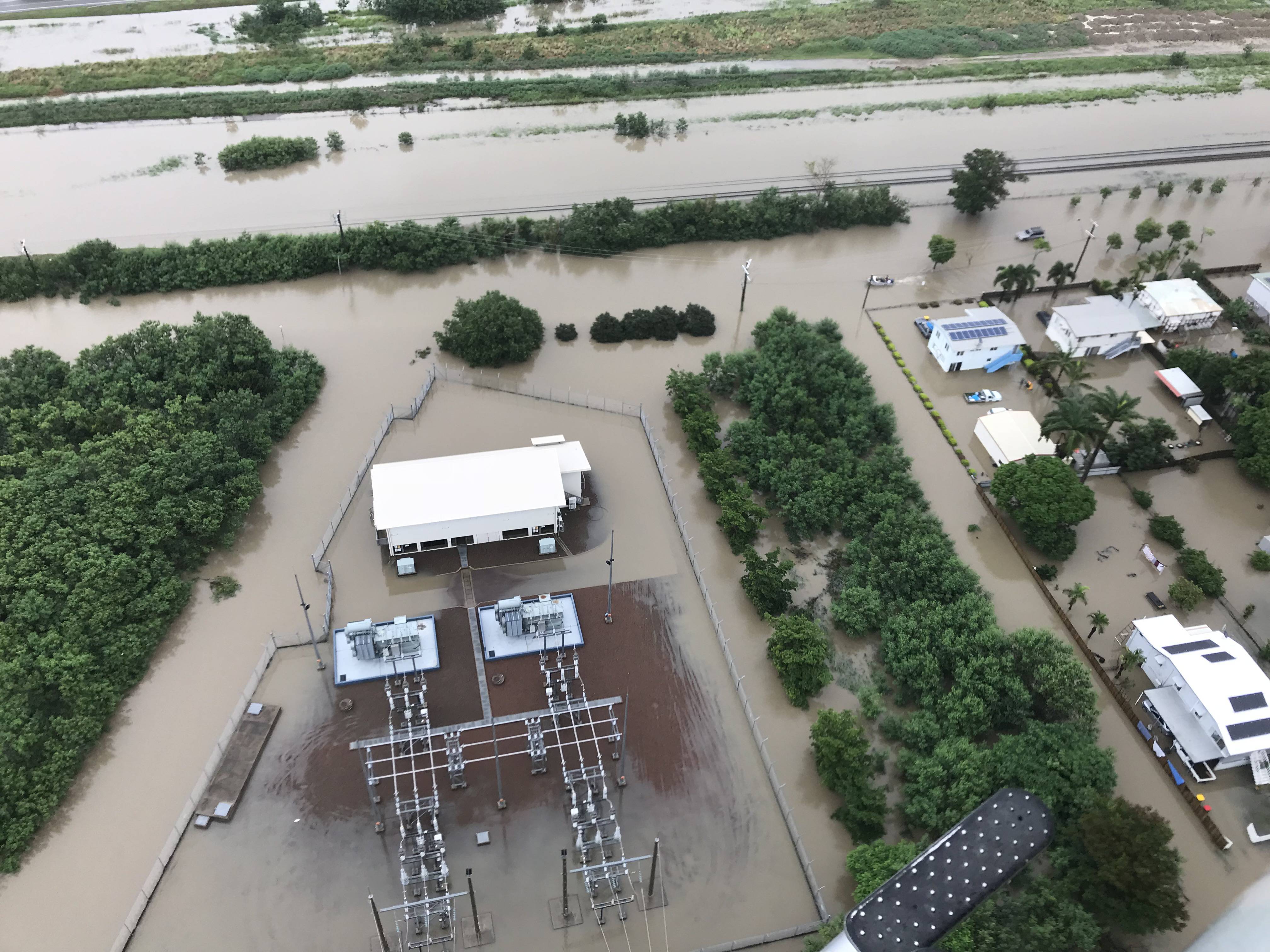 Flooded streets and houses in Townsville