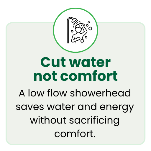 A low flow showerhead saves water and energy without sacrificing comfort.