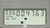 Electronic meter display showing numbers for electricity usage 