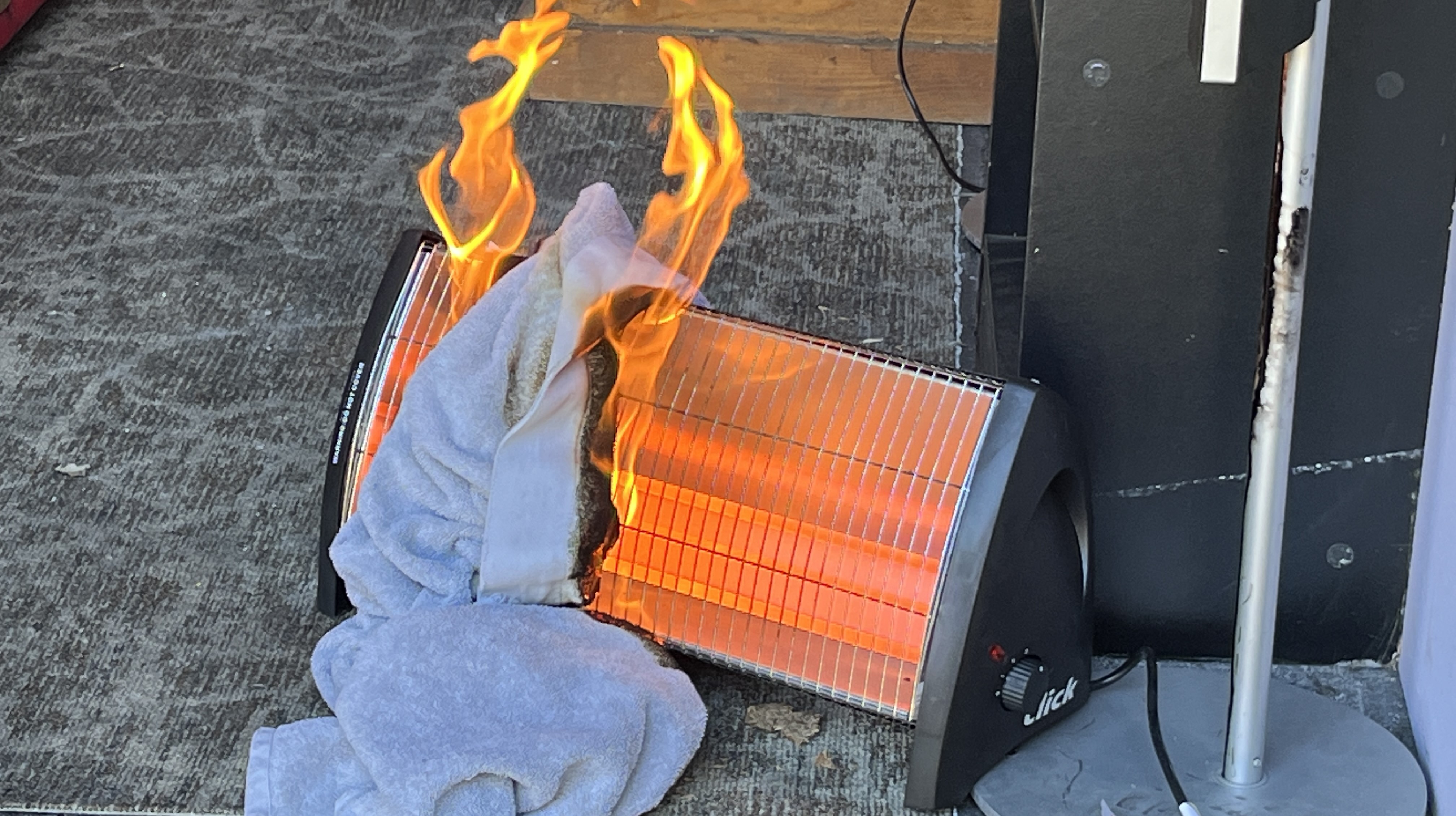 Heater catches fire