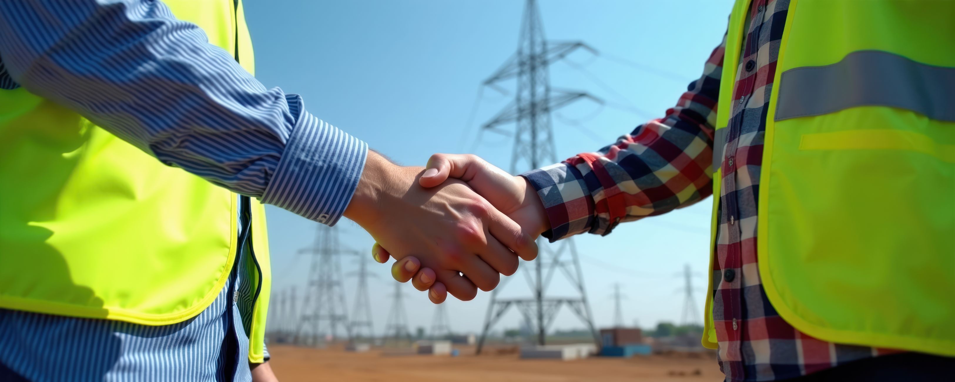 Handshake with electricity assets in background