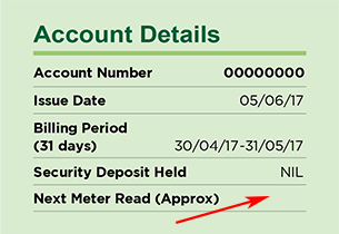 Arrow indicates where the next meter read date is no longer shown. 